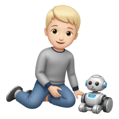 Little boy playing with toy robot on the floor sticker