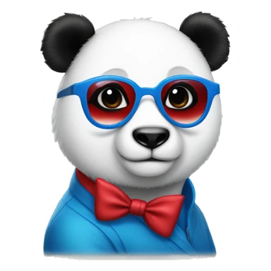 a panda wearing blue star glasses and red lipstick sticker