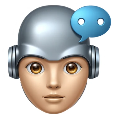 futuristic robot head with speech bubbles, representing a large language model sticker