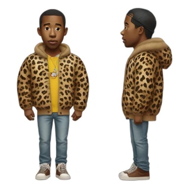 hyper realistic Tyler The Creator with chapka and leopard cardigan sticker