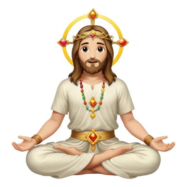 Jesus with halo, sitting cross-legged, 7 colored chakras glowing sticker