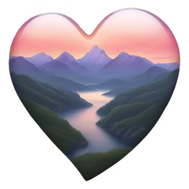 A transparent heart with mountains inside it at sunset sticker
