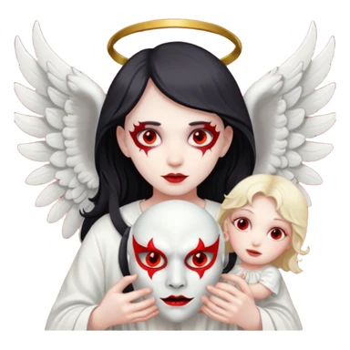 a demon taking the angel maask of his face sticker