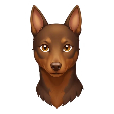 Cinematic Noble Brown and Tan Kelpie Portrait Emoji, Poised and regal, with a strong, agile build and a rich, well-groomed Fur of warm brown and tan, piercing warm eyes, Simplified yet sharp and sophisticated features, highly detailed, glowing with a soft, dignified glow, high shine, intelligent and energetic, stylized with an air of determination, focused and attentive, soft glowing outline, capturing the essence of a watchful and confident herder, so majestic it feels as though it could bound out of the screen with effortless authority! sticker