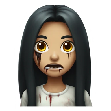 girl zombie with black long hair with teeth and serious face  sticker