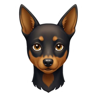 Cinematic Noble Black and Tan Kelpie Portrait Emoji, Poised and regal, with a strong, agile build and a glossy, well-groomed Fur of deep black and tan accents, piercing dark eyes, Simplified yet sharp and sophisticated features, highly detailed, glowing with a soft, dignified glow, high shine, intelligent and energetic, stylized with an air of determination, focused and attentive, soft glowing outline, capturing the essence of a watchful and confident herder, so majestic it feels as though it could bound out of the screen with effortless authority! sticker