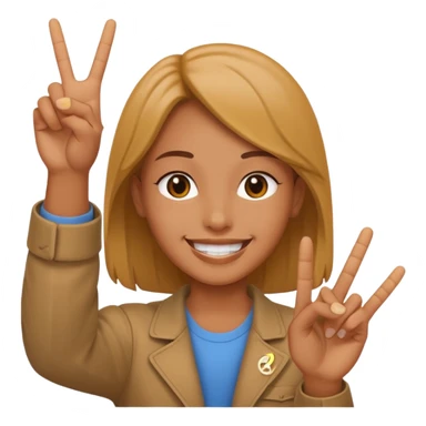 smiling with a peace sign sticker