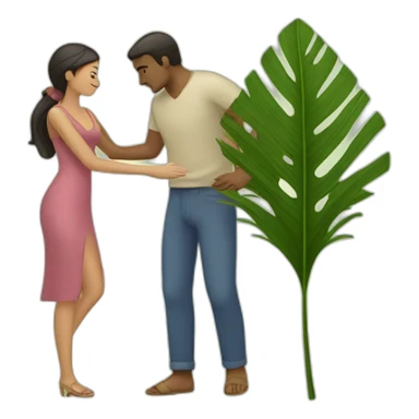 woman fanning a man with palm leaves sticker