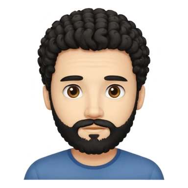 This is a cartoon-style avatar of a man with curly black hair, a beard, and a calm expression sticker