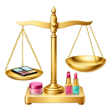 gold scale with dollars on one side and beauty products like lipstick, perfume, makeup on the other sticker