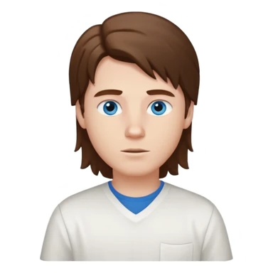 White boy with blue eyes and brown semi long hair with a White shirt sticker