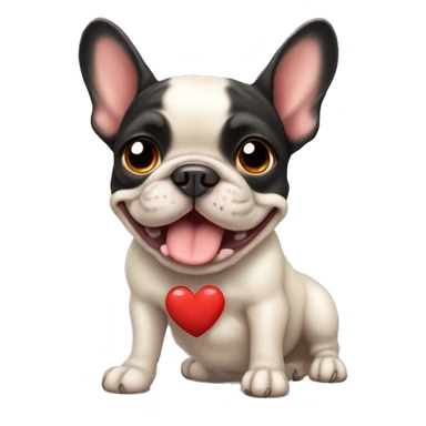A small, black-and-tan French bulldog with a mostly black face and tan paws, showing a cute and joyful expression, with large red heart-shaped eyes, like the 😻 emoji. sticker
