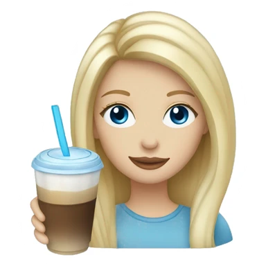 Blonde hair blue eyes girl drinking ice coffee sticker