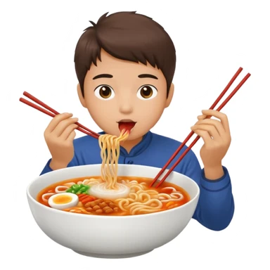 student eating ramyun with steam rising from bowl sticker