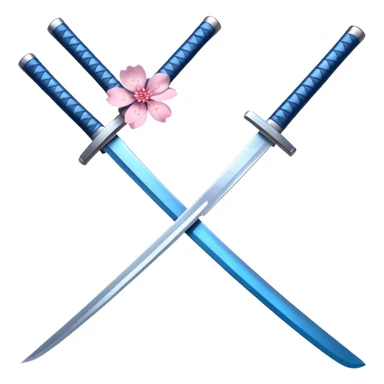 Blue katana with multiple sakura flowers behind it sticker