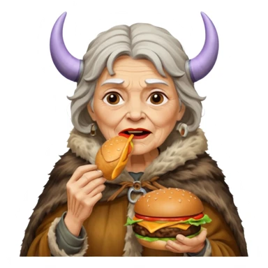 old woman viking eating burger sticker