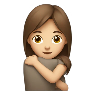 A brown haired girl making a hug sticker