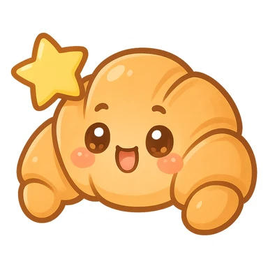 chibi sticker-style croissant with a big star, cute and exaggerated sticker