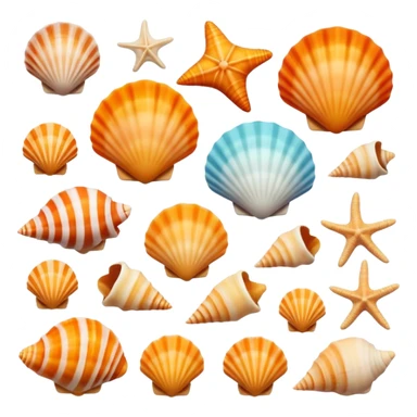 shells with a beach background, top-down view sticker