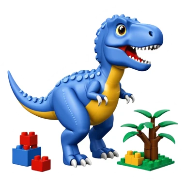 A cute blue t-rex building with LEGO bricks sticker