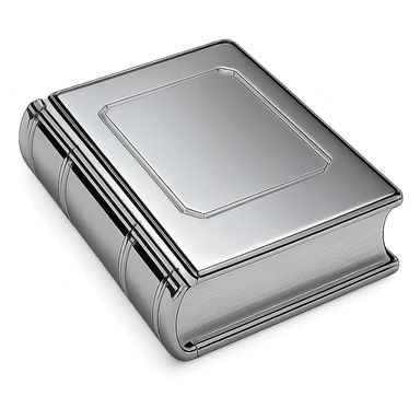 chrome style book, closed, metallic cover, polished edges, highly reflective sticker