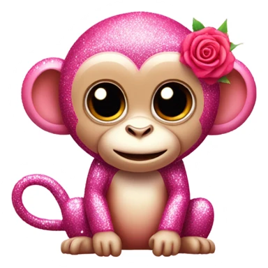 Pink ombre sparkly monkey with roses  sticker