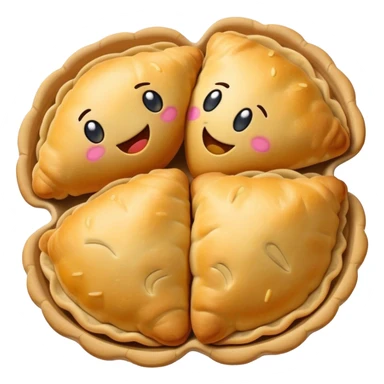 Empanadas Cinematic Realistic Empanadas Dish Emoji, depicted as crispy, golden empanadas made with cornmeal and filled with savory ingredients, rendered with rich textures and vibrant, appetizing lighting. sticker