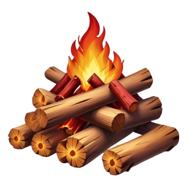 Cinematic Realistic Campfire, a roaring flame crackling atop carefully arranged logs, embers glowing deep red, golden light casting soft flickering shadows, gentle smoke drifting upwards, glowing with warmth and coziness. sticker