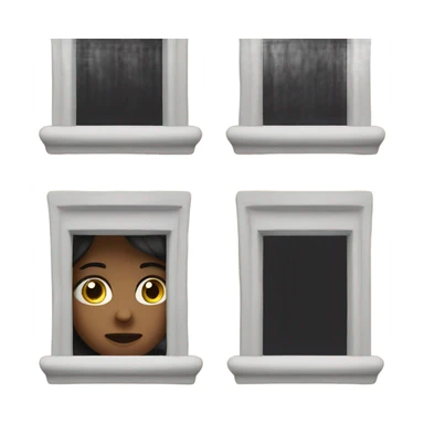 girl appearing through a window with a questioning face sticker