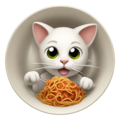 A cat eating a bowl of spaghetti in the middle of outer space with meatballs as ears whilst riding a dinosaur  sticker