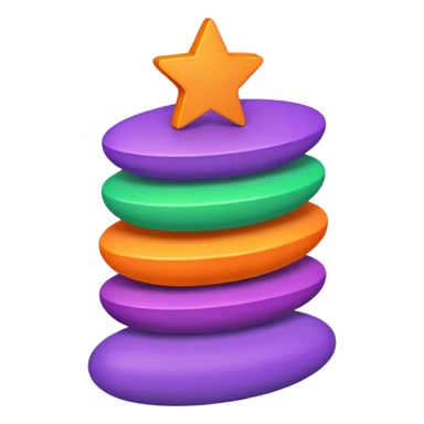 stack of colorful shapes: green rectangle, orange oval, purple star sticker
