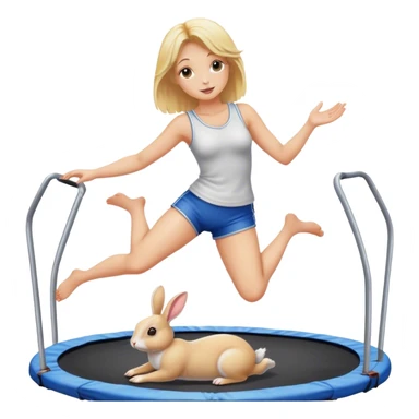 Blonde woman on trampoline with rabbit sticker