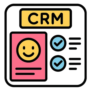 color outline icon of a CRM dashboard with a happy face and checkmarks sticker