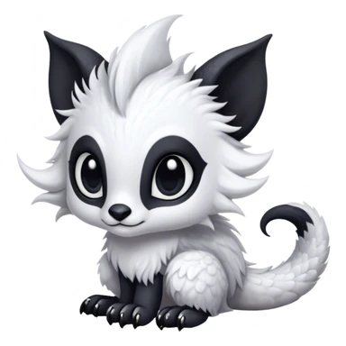 Fantasy-fantasy creature, black ears, no Scapha, black long scaly tail, big eyes, black eyes, white fur, black claws, cute, adorable sticker