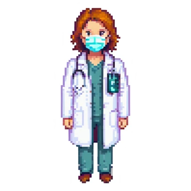 doctor in white coat with medical mask sticker