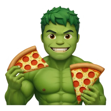 Create a man in a hulk costume eating pizza sticker