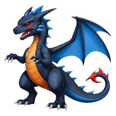 Black and Blue Venom-Stitch-Charizard-Zekrom-Salandit-Sneasel-fusion, full body, with red eyes  sticker