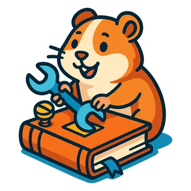 guinea pig holding a wrench and fixing a book, vibrant toon style sticker