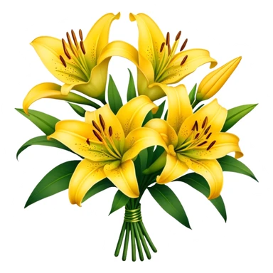 big bouquet Yellow Lily, luxuriant, stem, leaf sticker