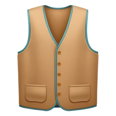 A 3D Apple-style emoji of a simple sleeveless vest (yelek), front view, minimal and clean design, soft fabric texture, neutral colors, cartoon-like and cute style sticker