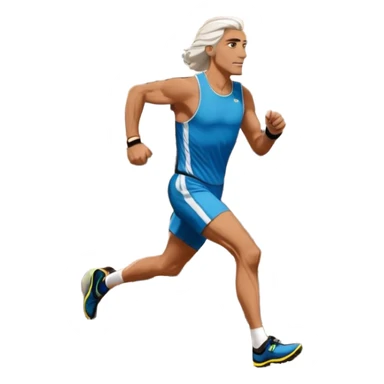 Tall man with long brown and white hair running in Rome marathon, Colosseum in background sticker
