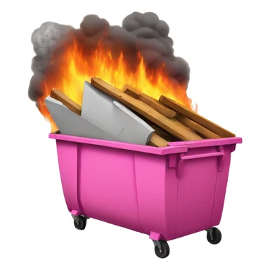 Pink Dumpster fire ; with building drawings burning  sticker