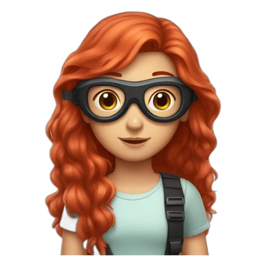 A cute girl with long red hair and goggles on her head sticker