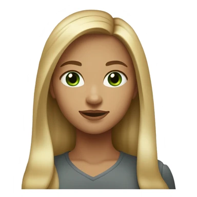 young woman with light, long hair, a high forehead, pronounced cheekbones, and green-gray eyes. Her facial features are classic and harmonious. The background should be plain or transparent, similar to the iOS Apple emoji style sticker