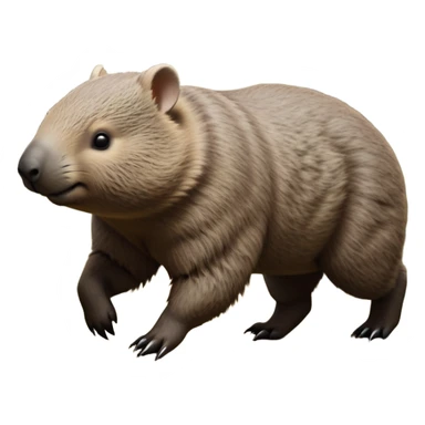 cinematic-stout wombat-realistic-full-body-waddling-emoji,-stout-muscular-frame-covered-in-coarse-brown-fur,-short-powerful-legs-trotting-determinedly-through-bushland,-round-dark-eyes-filled-with-calm-confidence,-tiny-rounded-ears-twitching-slightly,-strong-digging-claws-visible-on-sturdy-paws,-simplified-yet-realistic-focused-features,-highly-detailed,-glowing-with-a-subtle-earthy-glow sticker