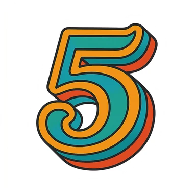 number 5 in a retro 70s style, bold, colorful, groovy design sticker
