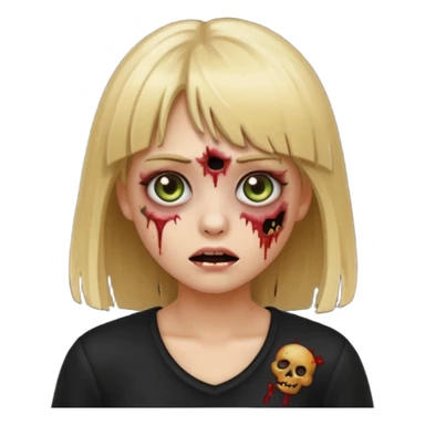 create a emoji zumbi girl with blonde hair and bangs, black clothes anf hazel eyes sticker