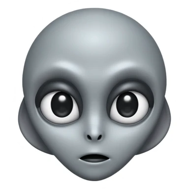 Grey alien head, big black eyes, cartoon emoji, no background sticker