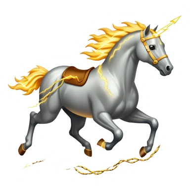 Fast electric horse galloping with electricity flowing through metal plates, sparking wires, and lightning bolts coming off its body sticker