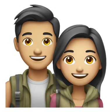 Attractive young  Asian couple excitedly traveling  sticker